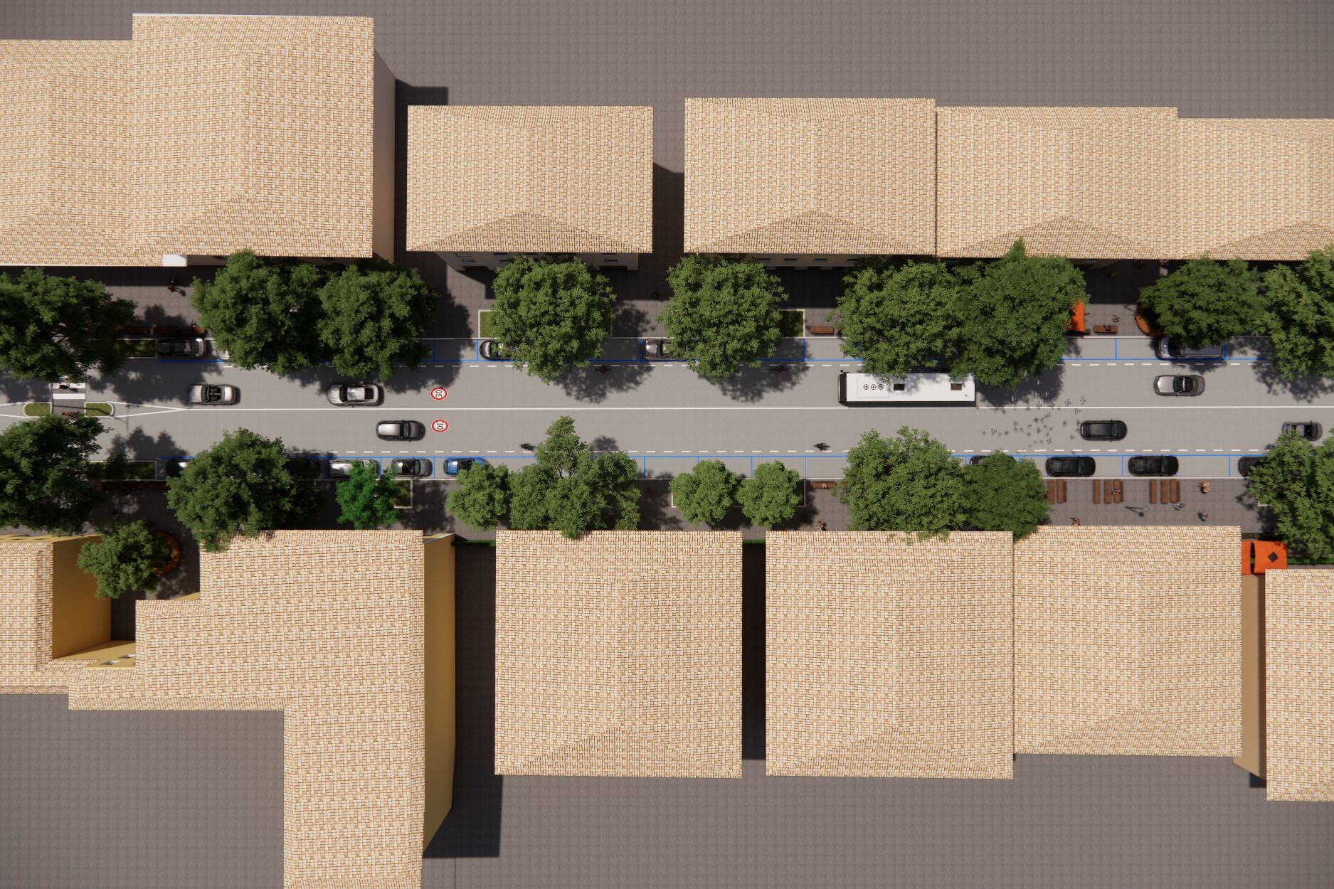 Rendering del viale dall'alto