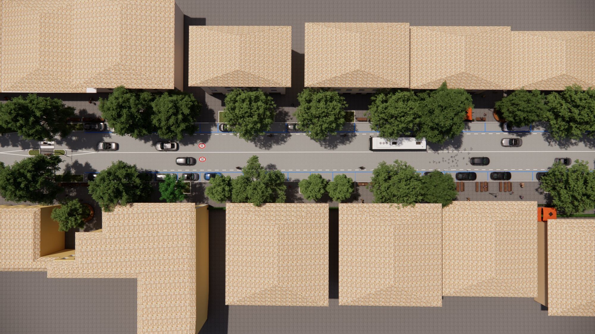 Rendering del viale dall'alto