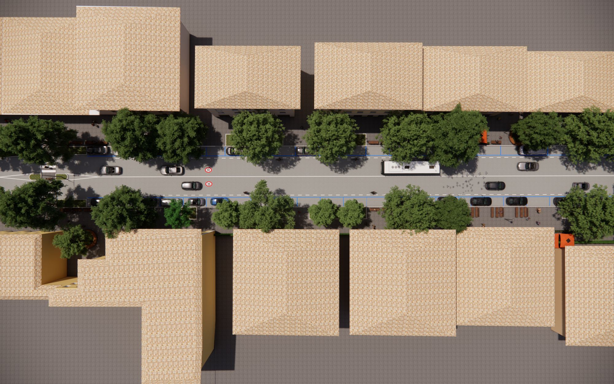 Rendering del viale dall'alto
